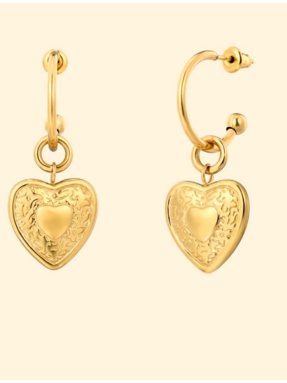 Victoria Emerson Gold Heart Drop Hoop Earrings